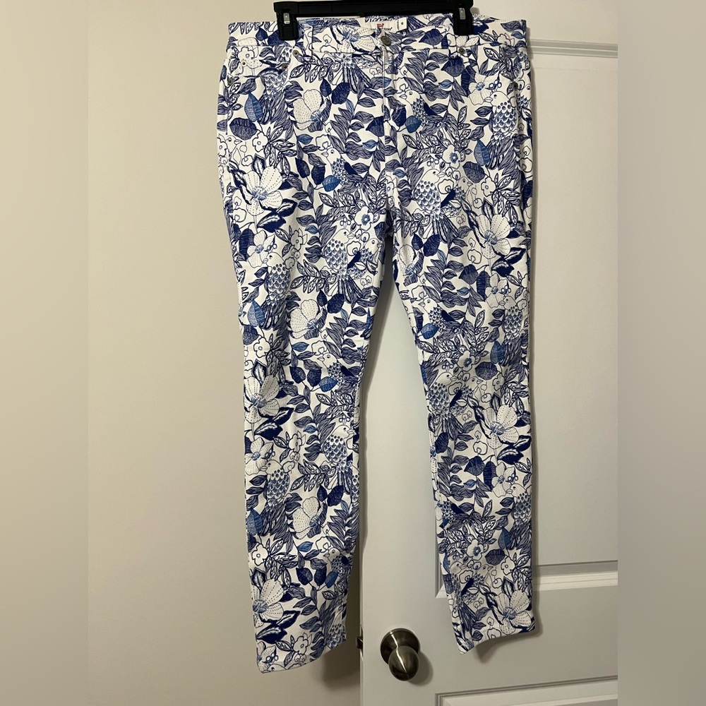 Vineyard Vines Blue & White Bird Floral Jeans